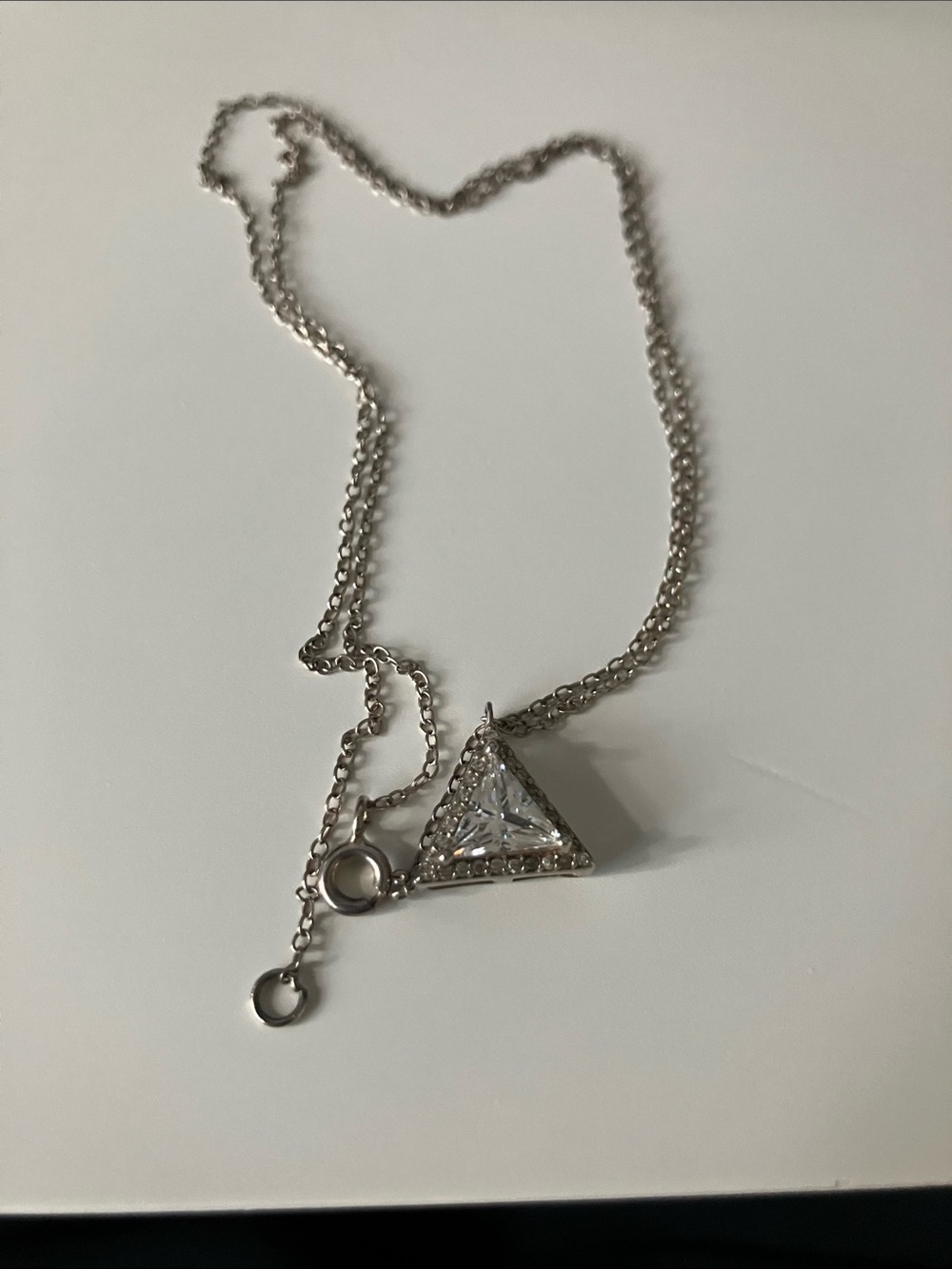 Sterling Silver Triangle Cubic Zirconia Pendant Necklace in Silver Chain